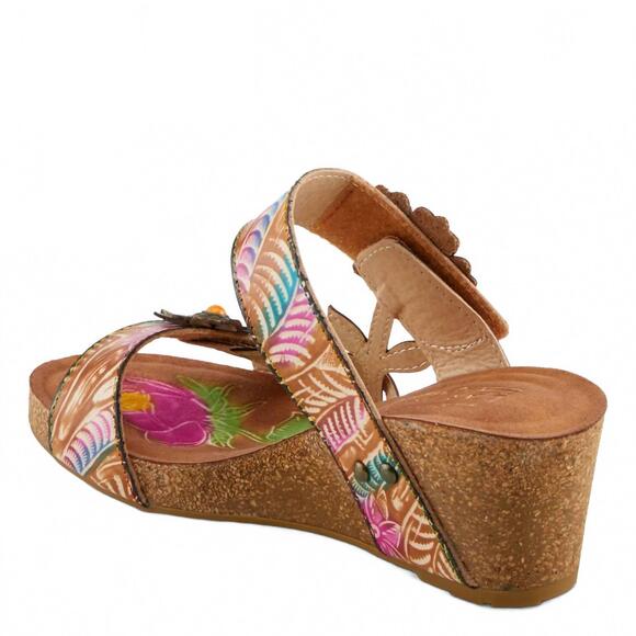 NEW L'ARTISTE women's moai adjustable straps wedge sandals in tan multi - Picture 4 of 7